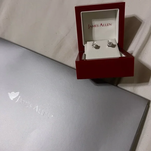 14K White Gold Lab Diamond Stud Earrings - Picture 2 of 8